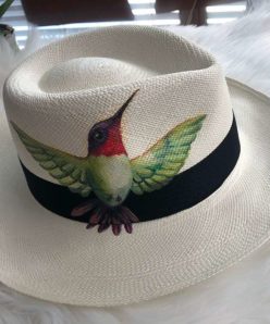 Orginal Panama-Hut | Stroh-Hut | Sommer-Hut aus Ecuador  Traditionell Handgeflochten. Motiv Kolibri